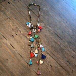 𝅺POMPOMS multicolor long statement necklace